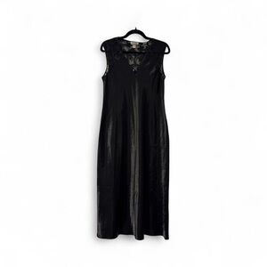 Vintage Nine & Company Black Satin Mesh Maxi Dress — Y2K Slip Nightgown Style